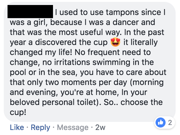 menstrual cup testimonial